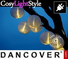 Lampes LED CosyLightStyle 15 boules en plastique, 17m, Blanc
